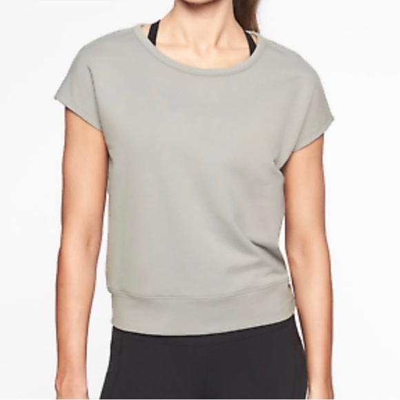 Athleta Tops Athleta Womens Be Open French Terry Black Short Sleeve Cutout Back Sweatshirt